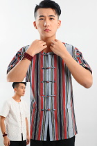 Mandarin Short-sleeve Stripe Cotton Shirt (RM)