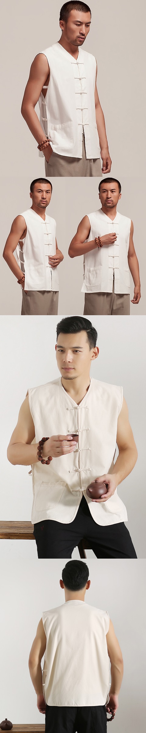 Mandarin Sleeveless Plain Cotton Shirt (RM)