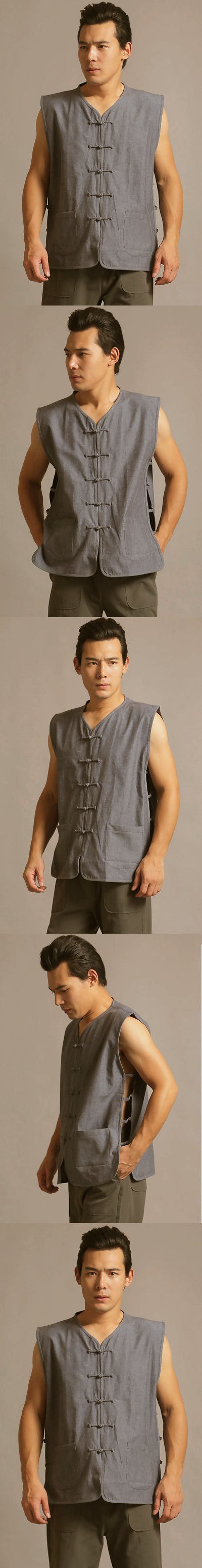 Mandarin Sleeveless Plain Cotton Shirt (RM)