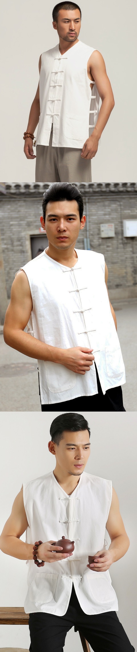 Mandarin Sleeveless Plain Cotton Shirt (RM)