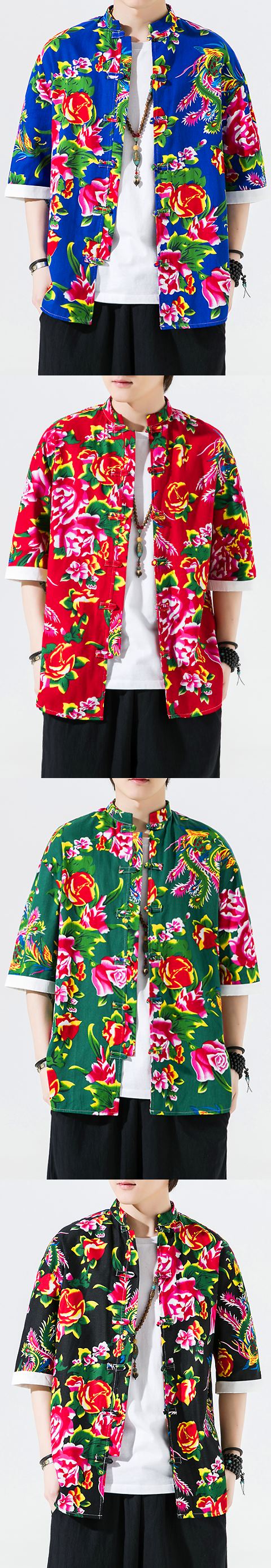 Chic Mandarin Elbow-length Folding-sleeve Cotton Shirt (RM/CM)