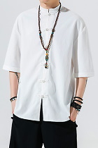 Chic Mandarin Elbow-length Folding-sleeve Cotton Shirt (RM/CM)