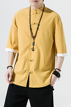 Chic Mandarin Elbow-length Folding-sleeve Cotton Shirt (RM/CM)