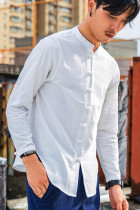 Chic Linen Long-sleeve Mandarin Shirt (RM)