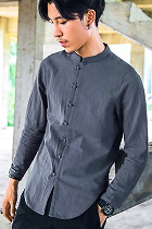 Chic Linen Long-sleeve Mandarin Shirt (RM)