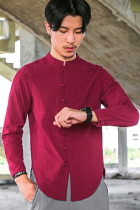 Chic Linen Long-sleeve Mandarin Shirt (RM)