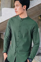 Chic Linen Long-sleeve Mandarin Shirt (RM)