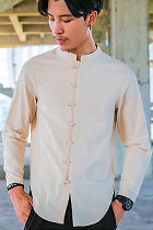 Chic Linen Long-sleeve Mandarin Shirt (RM)