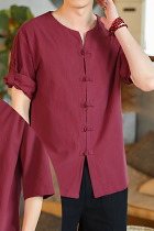 Chic Mandarin Elbow-length Folding-sleeve Cotton Shirt (RM)