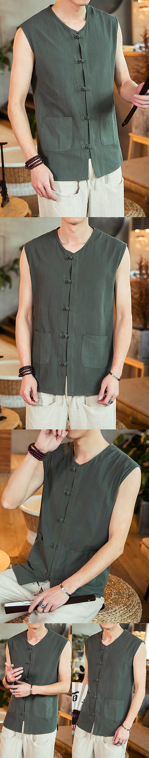 Cotton Linen Mandarin Sleeveless Shirt/Vest (RM)