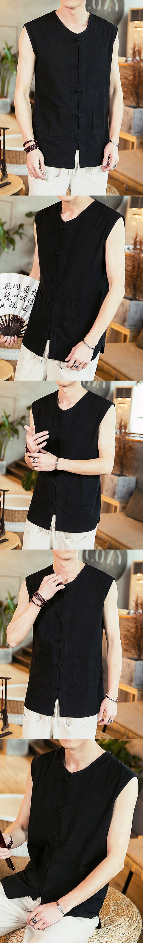 Cotton Linen Mandarin Sleeveless Shirt/Vest (RM)