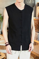 Cotton Linen Mandarin Sleeveless Shirt/Vest (RM)