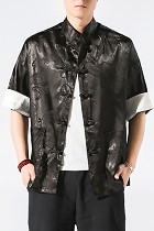Chic Mandarin Jacquard Elbow-length Folding-sleeve Shirt (RM/CM)