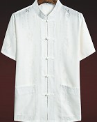 Fu Character Linen Short-sleeve Mandarin Shirt (RM)