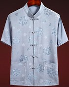 Dual-dragon Linen Short-sleeve Mandarin Shirt (RM)