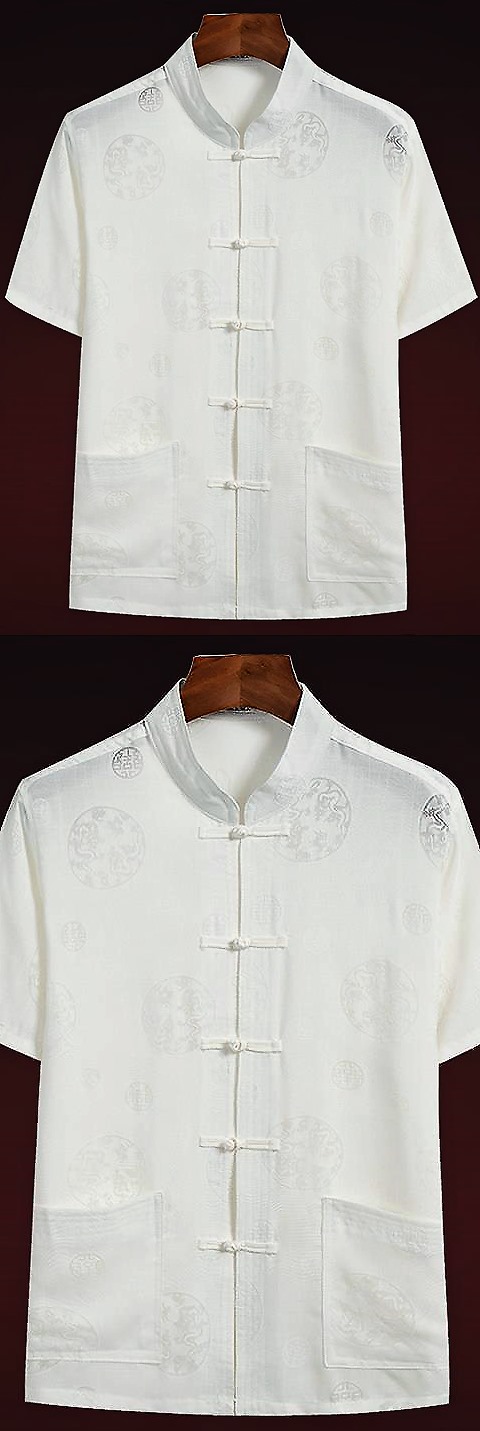 Dual-dragon Linen Short-sleeve Mandarin Shirt (RM)