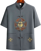 Fu Embroidery Short-sleeve Mandarin Shirt (RM)