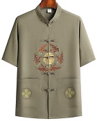 Fu Embroidery Short-sleeve Mandarin Shirt (RM)