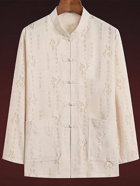 Fu Character Linen Long-sleeve Mandarin Shirt (RM)