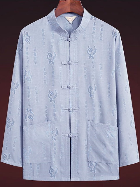 Fu Character Linen Long-sleeve Mandarin Shirt (RM)