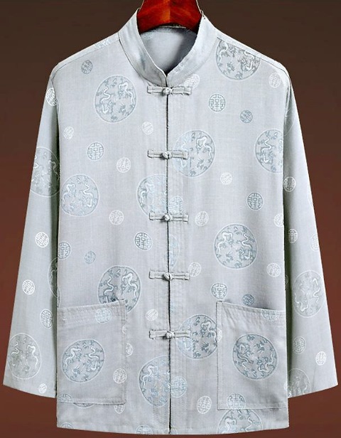 Dual-dragon Linen Long-sleeve Mandarin Shirt (RM)