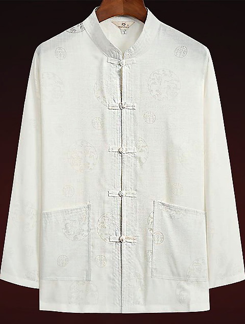 Dual-dragon Linen Long-sleeve Mandarin Shirt (RM)