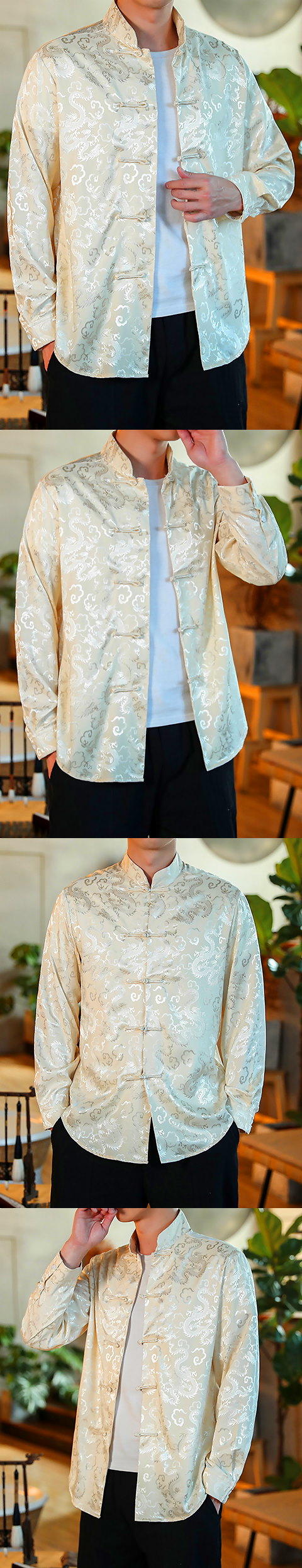 Dragon Embroidery Jacquard Long-sleeve Mandarin Top (RM)