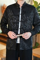 Dragon Embroidery Jacquard Long-sleeve Mandarin Top (RM)