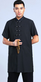 Extra-long Short-sleeve Mandarin Linen Shirt (RM)