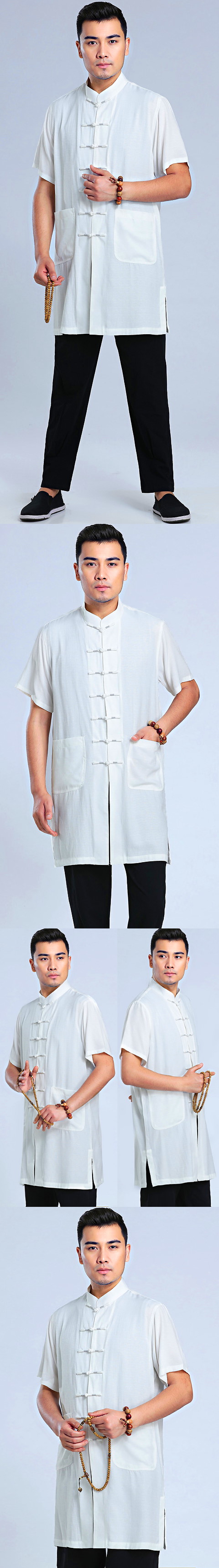 Extra-long Short-sleeve Mandarin Linen Shirt (RM)