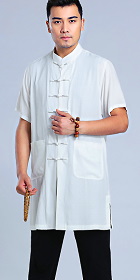 Extra-long Short-sleeve Mandarin Linen Shirt (RM)