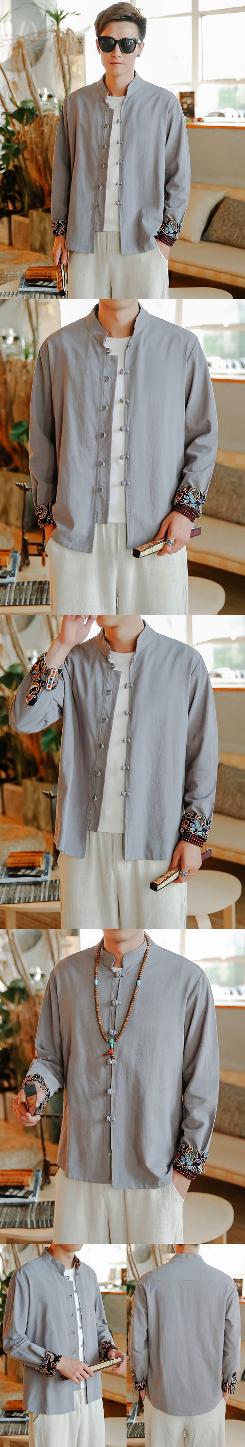 Long-sleeve Cotton Linen Mandarin Top (RM)