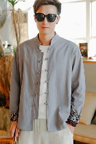 Long-sleeve Cotton Linen Mandarin Top (RM)