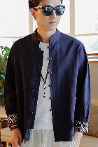 Long-sleeve Cotton Linen Mandarin Top (RM)