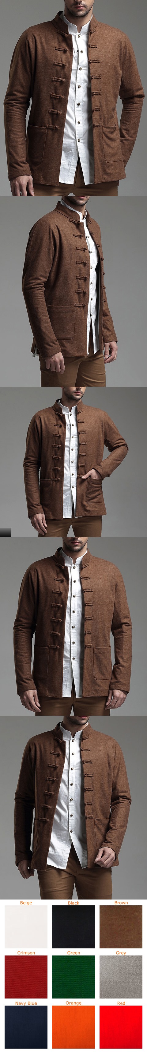 Long-sleeve Suede Mandarin Shirt/Jacket(CM)
