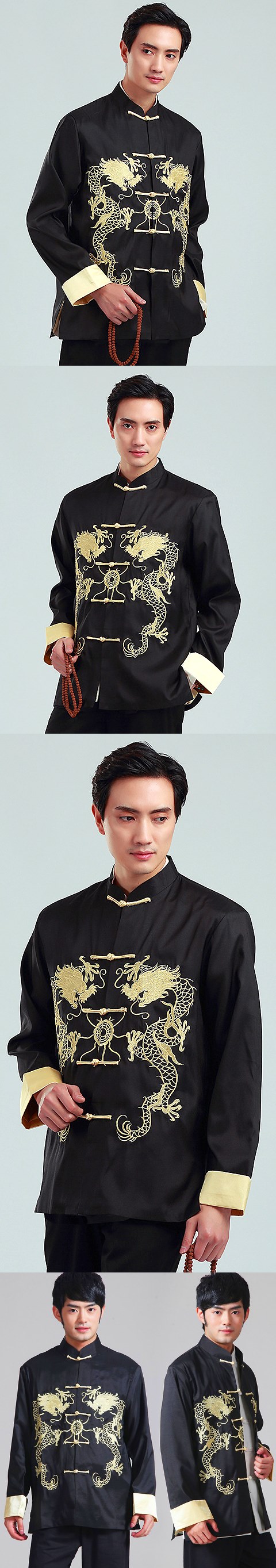 Mandarin Dual-dragon Embroidery Thai Silk Jacket (RM)
