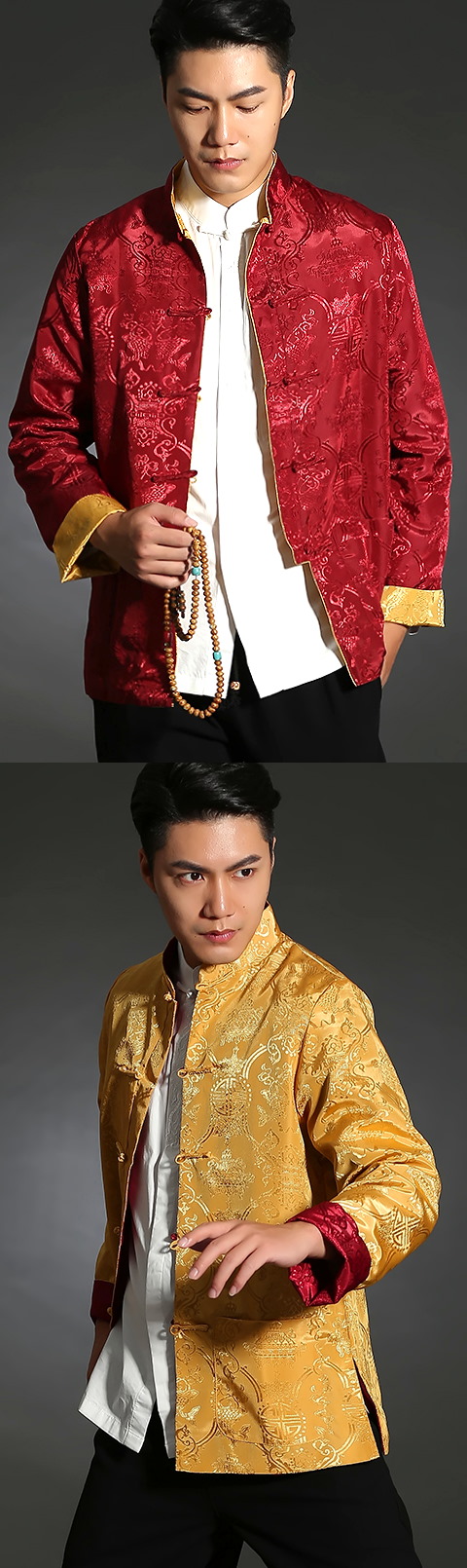 Mandarin Reversible Damask Jacket (RM)