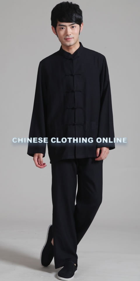 Bargain - Mandarin Plain Polyester Cotton Suit