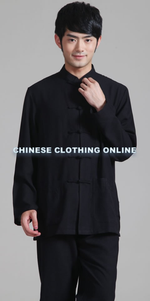 Bargain - Mandarin Plain Polyester Cotton Suit