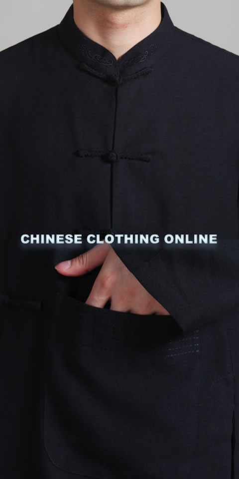 Bargain - Mandarin Plain Polyester Cotton Suit