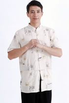 Short-sleeve Ruyi Mandarin Shirt - Beige (RM)
