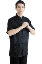 Bargain - Short-sleeve Huddling Dragons Mandarin Shirt - Black (RM)