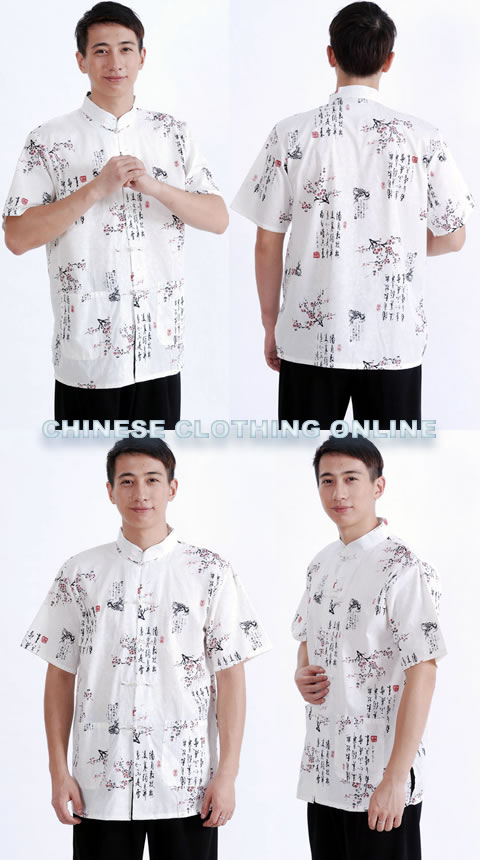 Short-sleeve PLum Blossoms Mandarin Shirt - Cream White (RM)