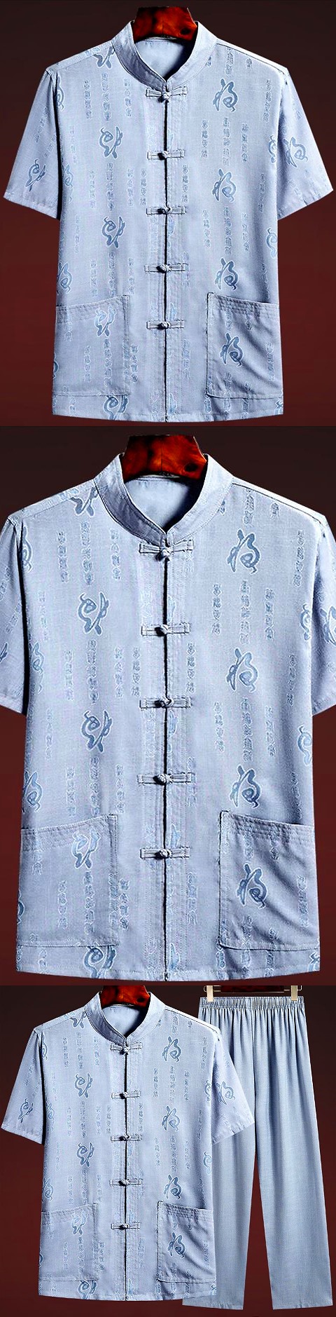 Fu Character Linen Short-sleeve Mandarin Suit (RM)