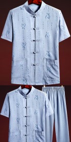 Fu Character Linen Short-sleeve Mandarin Suit (RM)