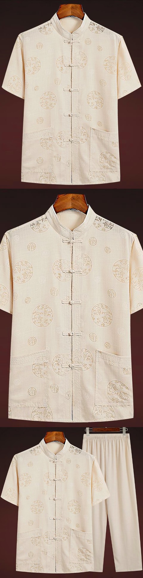 Fu Character Linen Short-sleeve Mandarin Suit (RM)