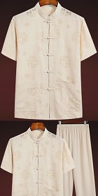Fu Character Linen Short-sleeve Mandarin Suit (RM)