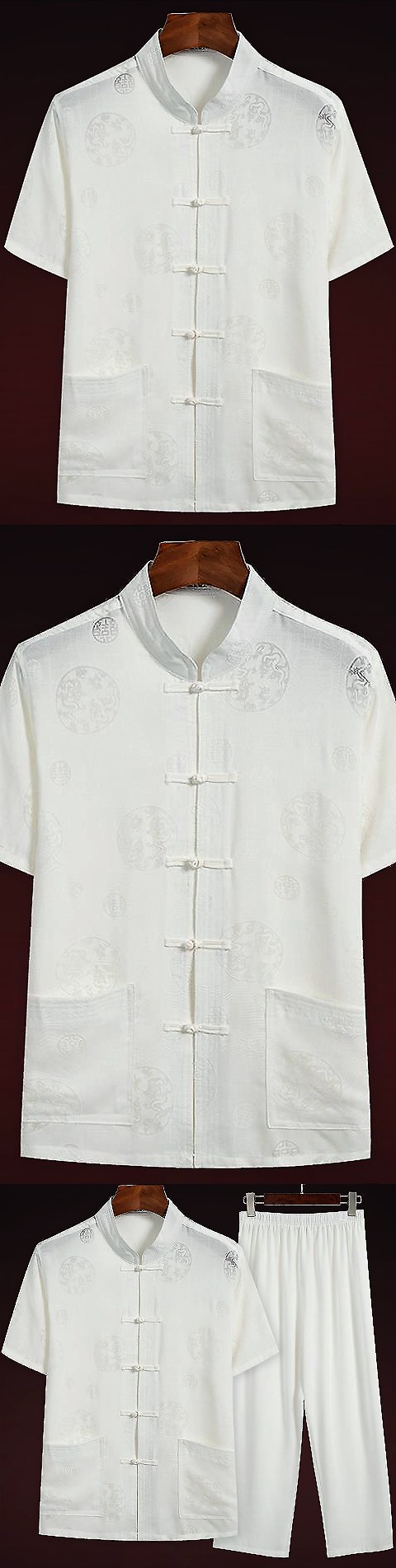 Dual-dragon Linen Short-sleeve Mandarin Suit (RM)