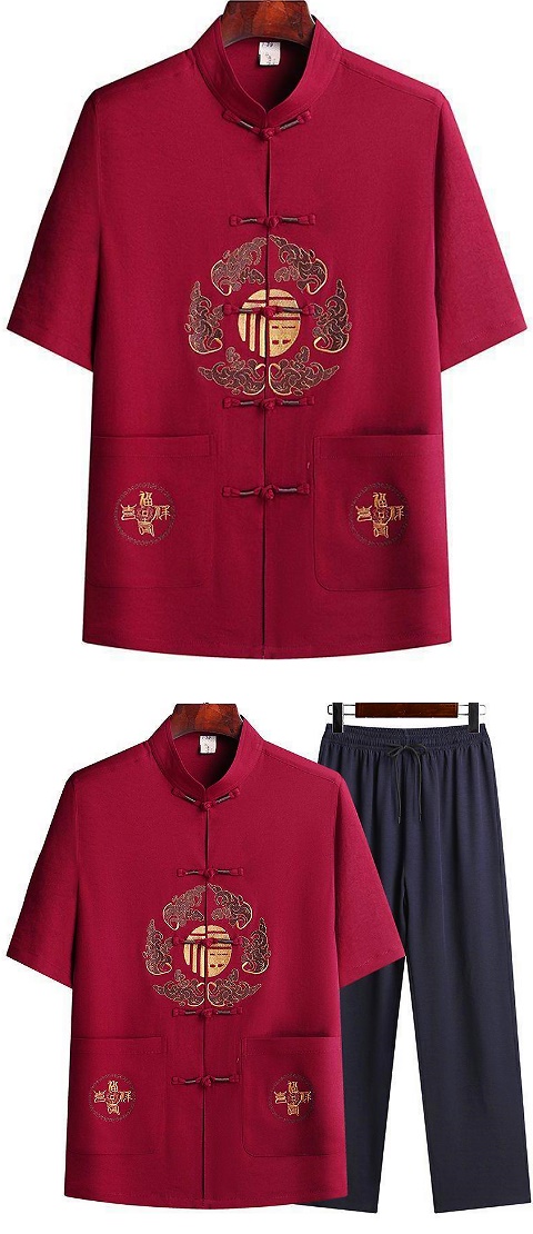 Fu Embroidery Short-sleeve Mandarin Suit (RM)