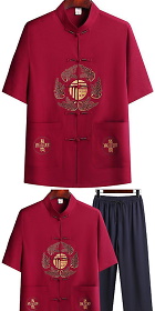 Fu Embroidery Short-sleeve Mandarin Suit (RM)